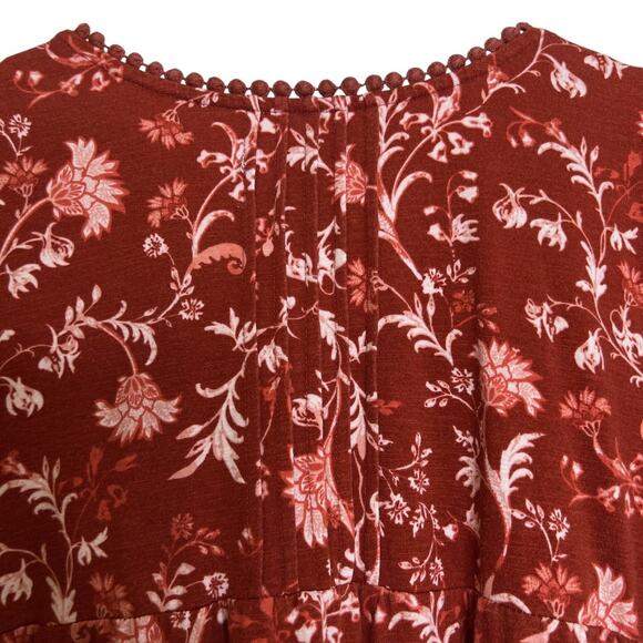 Knox Rose Womens Boho Peasant Dress XXL Rust Floral Tiered Cotton Blend - Picture 5 of 7